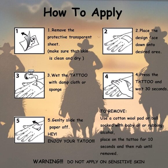 CHARLENT Cowboy Temporary Tattoos for Kids, 100 PCS Western Tattoos for Parties - Picture 6 of 6